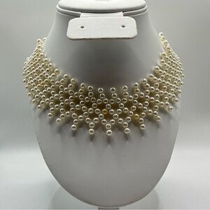 Vintage Retro Multi-Strand Faux Pearl Bib Collar Statement Necklace